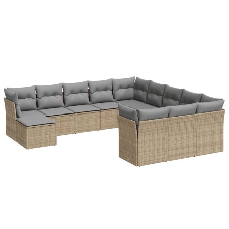 Set Divani da Giardino 12 pz con Cuscini Beige in Polyrattan