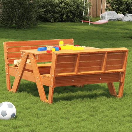 Tavolo Picnic Bambini Marrone Cera 88x122x58 cm Massello Pino