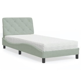 Letto con Materasso Grigio Chiaro 90x200 cm in Velluto