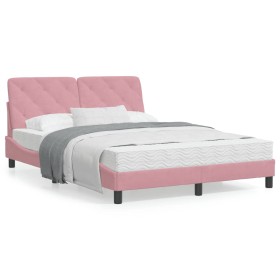 Letto con Materasso Rosa 140x190 cm in Velluto