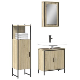 Set Mobili da Bagno 3 pz Rovere Sonoma in Legno Multistrato