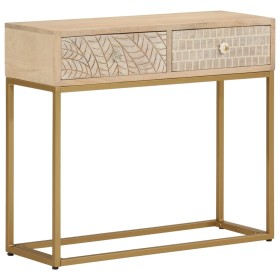 Tavolo Consolle 90x30x76 cm in Legno Massello di Mango e Ferro