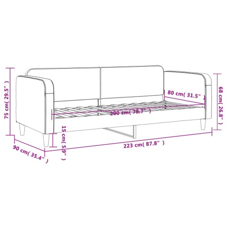 Letto da Giorno Grigio Chiaro 80x200 cm in Tessuto