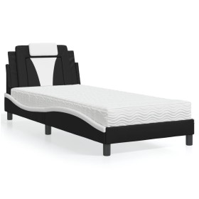 Letto con Materasso Nero e Bianco 90x200 cm in Similpelle