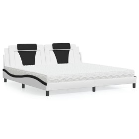 Letto con Materasso Bianco e Nero 200x200cm in Similpelle