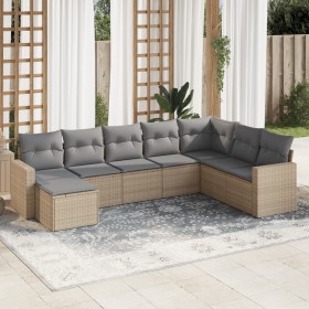 Set Divano da Giardino 8 pz con Cuscini Beige in Polyrattan