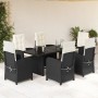 Set da Pranzo da Giardino 7 pz Nero con Cuscini in Polyrattan