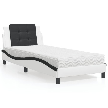 Letto con Materasso Bianco e Nero 90x190 cm in Similpelle