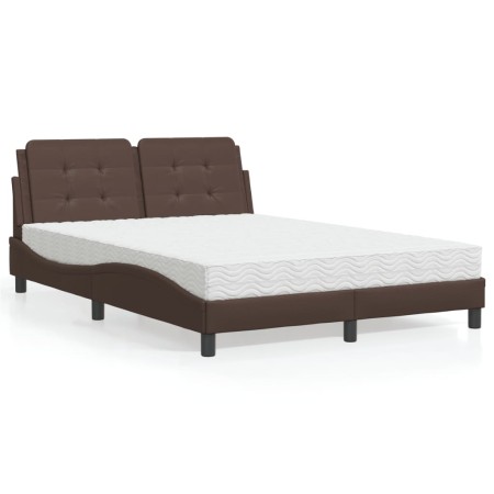 Letto con Materasso Marrone 140x200cm in Similpelle