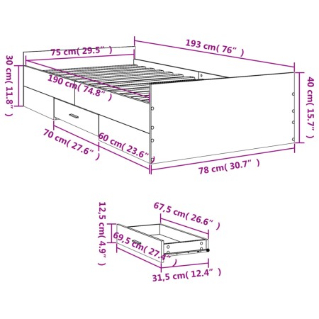 Giroletto con Cassetti Rovere Fumo 75x190 cm Legno Multistrato