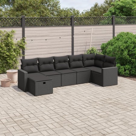 Set Divani da Giardino con Cuscini 7pz Nero Polyrattan