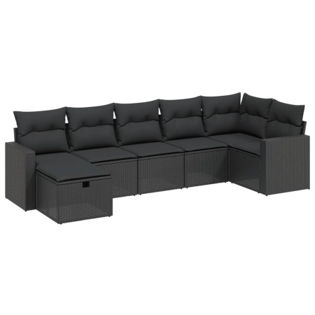 Set Divani da Giardino con Cuscini 7pz Nero Polyrattan