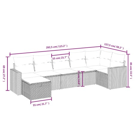 Set Divani da Giardino con Cuscini 7pz Nero Polyrattan