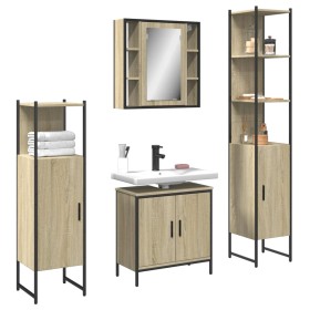 Set Mobili da Bagno 4 pz Rovere Sonoma in Legno Multistrato