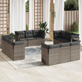 Set Divani da Giardino 12 pz con Cuscini Grigio in Polyrattan