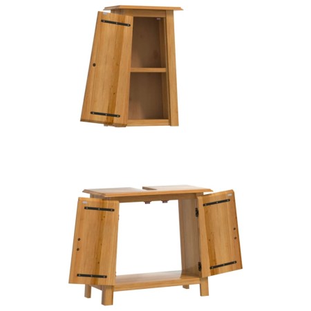 Set Mobili da Bagno 2 pz in Legno Massello di Pino