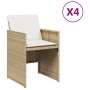 Sedie da Giardino con Cuscini 4 pz Beige in Polyrattan