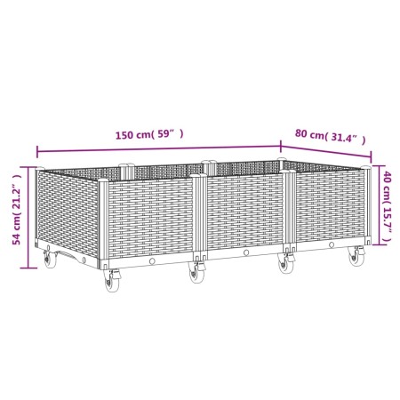 Fioriera da Giardino con Ruote Grigio Chiaro 150x80x54 cm in PP