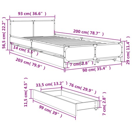 Giroletto con Cassetti Rovere Fumo 90x200 cm Legno Multistrato