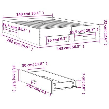 Giroletto Cassetti Grigio Cemento 140x200 cm Legno Multistrato