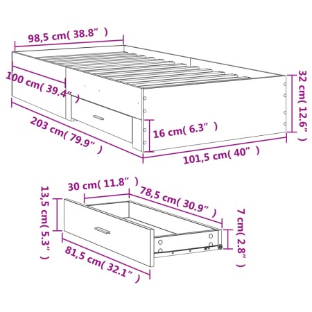 Giroletto Cassetti Grigio Cemento 100x200 cm Legno Multistrato