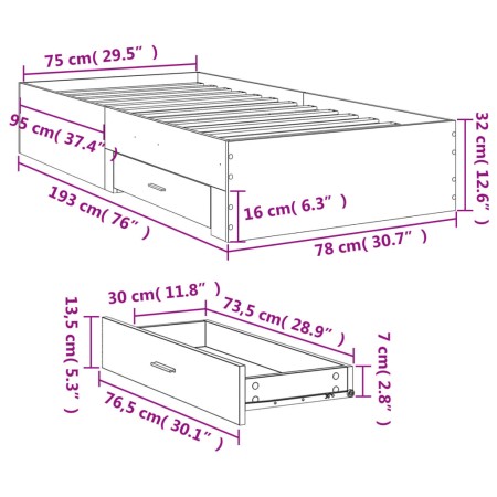 Giroletto Cassetti Grigio Cemento 75x190 cm Legno Multistrato