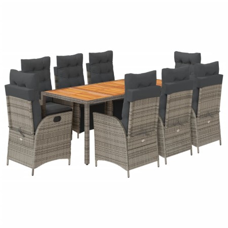 Set da Pranzo da Giardino 9 pz con Cuscini in Polyrattan Grigio