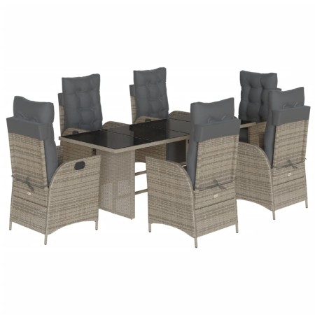 Set da Pranzo da Giardino 7 pz con Cuscini in Polyrattan Grigio