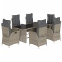 Set da Pranzo da Giardino 7 pz con Cuscini in Polyrattan Grigio