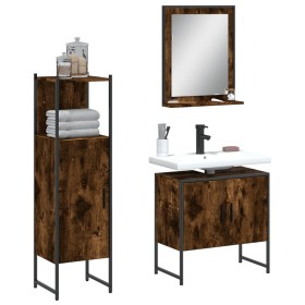 Set Mobili da Bagno 3 pz Rovere Fumo in Legno Multistrato