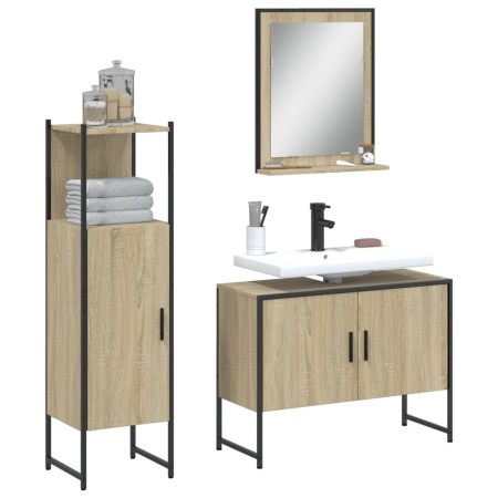 Set di Mobili da Bagno 3 pz Rovere Sonoma in Legno Multistrato