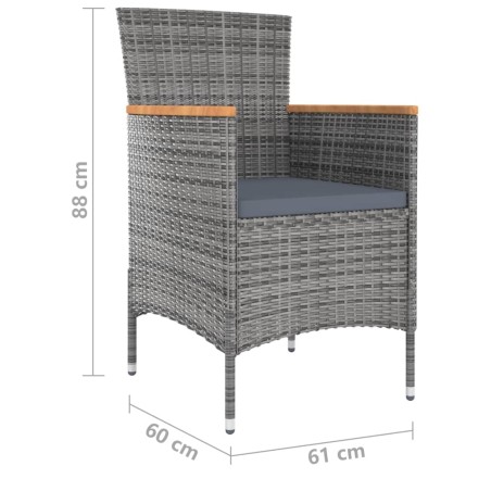 Set da Pranzo per Giardino 11 pz con Cuscini Grigio