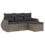 Set Divani da Giardino 4 pz con Cuscini in Polyrattan Grigio