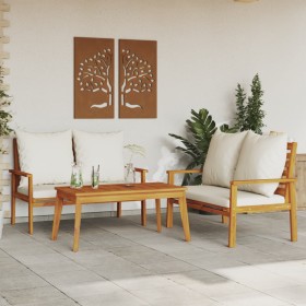 Set Mobili da Giardino 3pz con Cuscini Legno Massello di Acacia