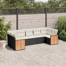 Set Divani da Giardino con Cuscini 7pz Nero Polyrattan