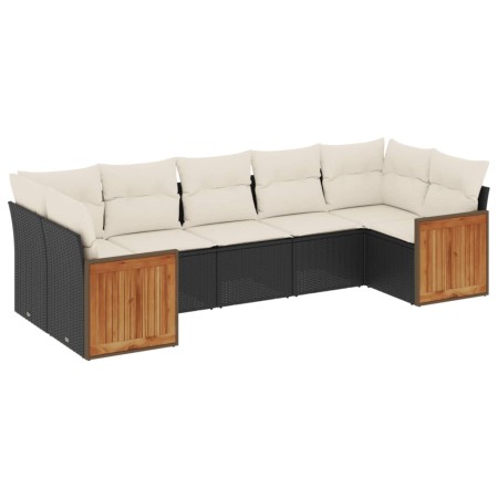 Set Divani da Giardino con Cuscini 7pz Nero Polyrattan