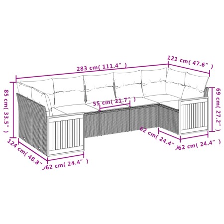 Set Divani da Giardino con Cuscini 7pz Nero Polyrattan