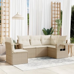 Set Divano da Giardino 5 pz con Cuscini Beige in Polyrattan