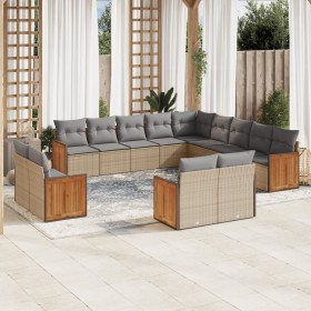 Set Divano da Giardino 13 pz con Cuscini Beige in Polyrattan