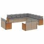 Set Divano da Giardino 13 pz con Cuscini Beige in Polyrattan