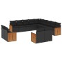 Set Divani da Giardino 13pz con Cuscini Nero in Polyrattan