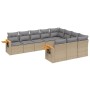 Set Divano da Giardino 10 pz con Cuscini Beige in Polyrattan