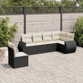 Set Divano da Giardino 6 pz con Cuscini Nero in Polyrattan