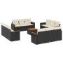 Set Divani da Giardino 13pz con Cuscini Nero in Polyrattan