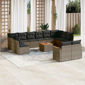 Set Divani da Giardino 13 pz con Cuscini Grigio in Polyrattan