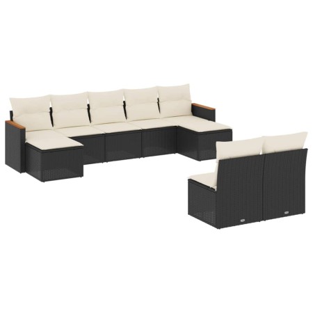 Set Divani da Giardino 9 pz con Cuscini Nero in Polyrattan