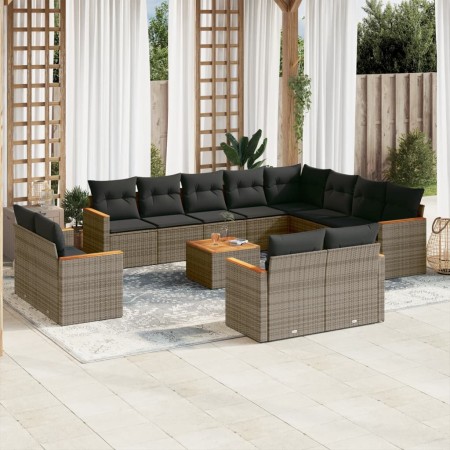 Set Divani da Giardino 13 pz con Cuscini Grigio in Polyrattan