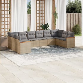 Set Divano da Giardino 10 pz con Cuscini Beige in Polyrattan