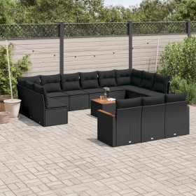 Set Divani da Giardino 14pz con Cuscini in Polyrattan Nero