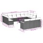 Set Divani da Giardino 14pz con Cuscini in Polyrattan Nero